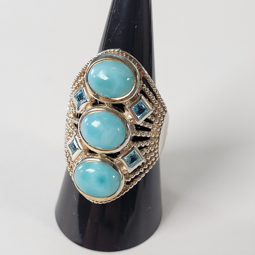 925 Sterling Ring PTI India Turquoise Blue Stone 12.86g Size 8.75